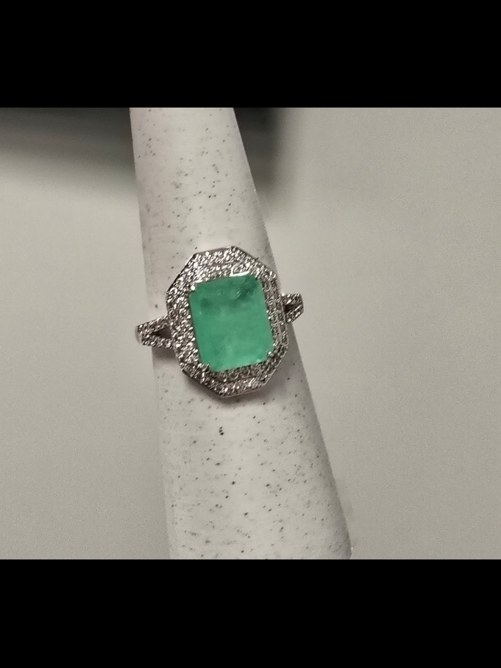 Emerald Green Halo Cocktail Ring in Silver